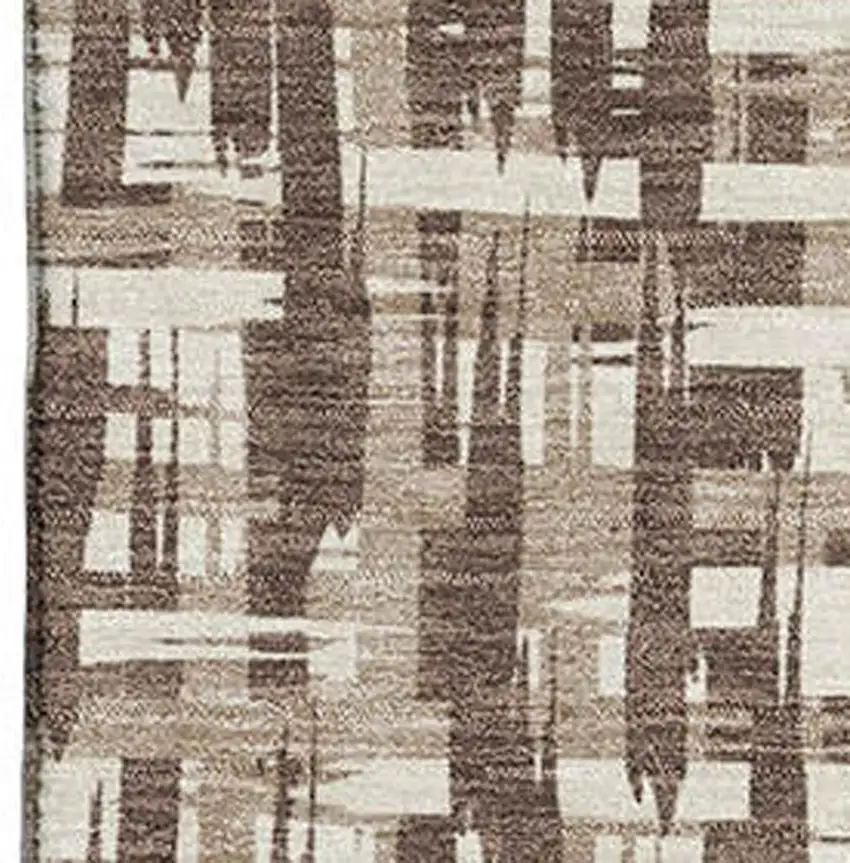 Brown Beige And Ivory Abstract Geometric Washable Area Rug With UV Protection Photo 2