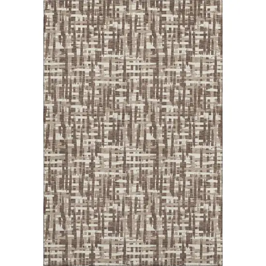 Brown Beige And Ivory Abstract Geometric Washable Area Rug With UV Protection Photo 1