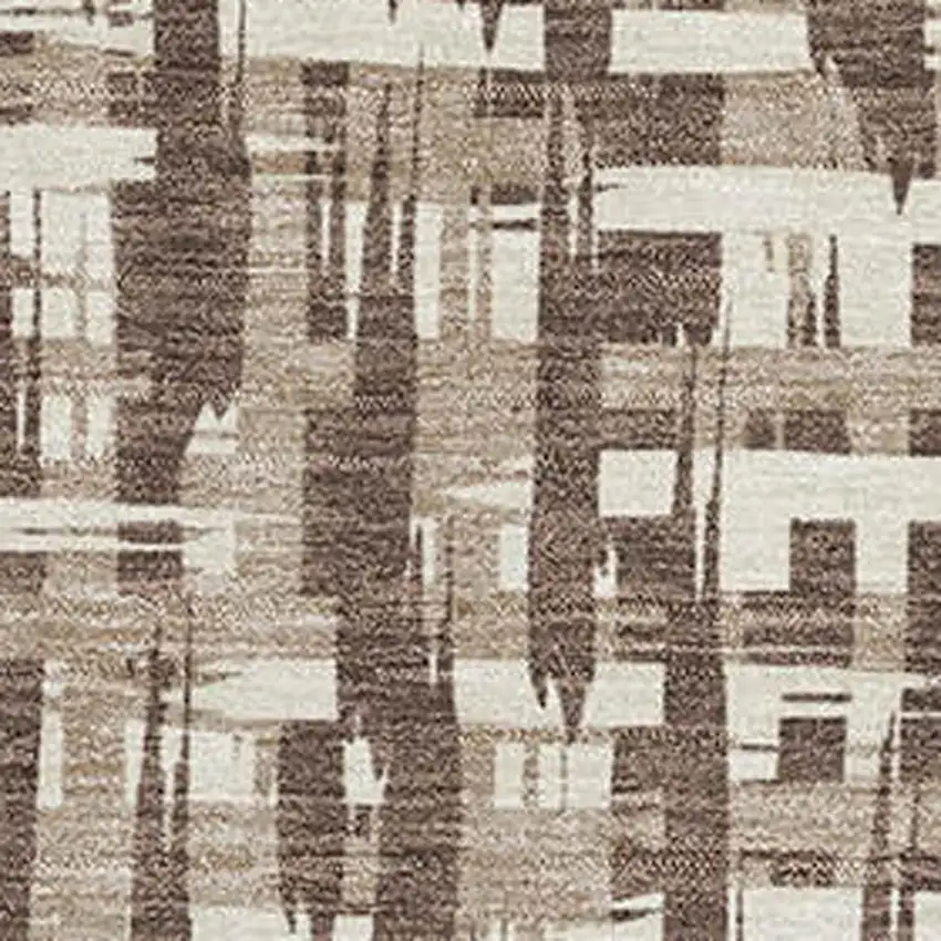 Brown Beige And Ivory Abstract Geometric Washable Area Rug With UV Protection Photo 2