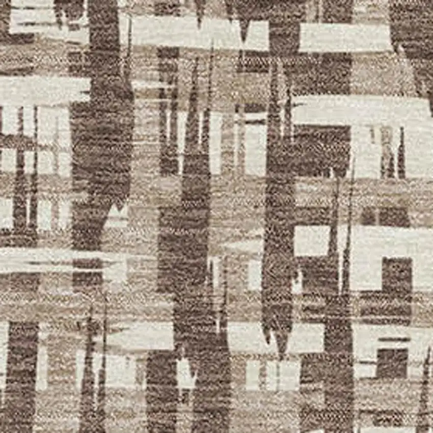 Brown Beige And Ivory Abstract Geometric Washable Area Rug With UV Protection Photo 2