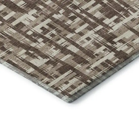 Brown Beige And Ivory Abstract Geometric Washable Area Rug With UV Protection Photo 7