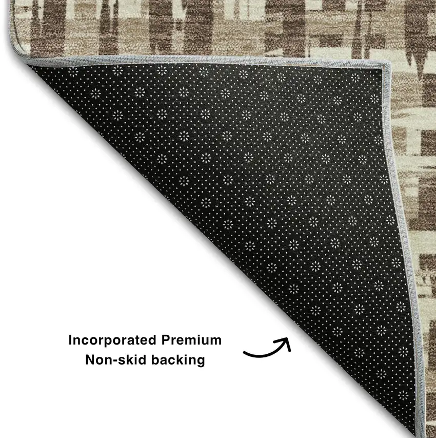 Brown Beige And Ivory Abstract Geometric Washable Area Rug With UV Protection Photo 6