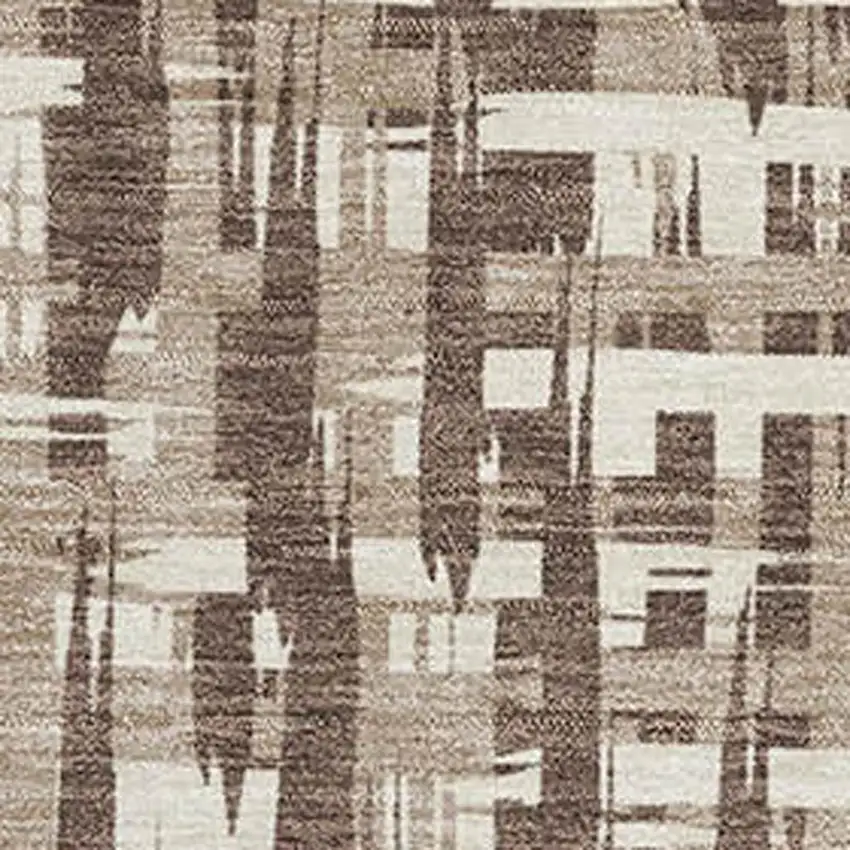 Brown Beige And Ivory Abstract Geometric Washable Area Rug With UV Protection Photo 2