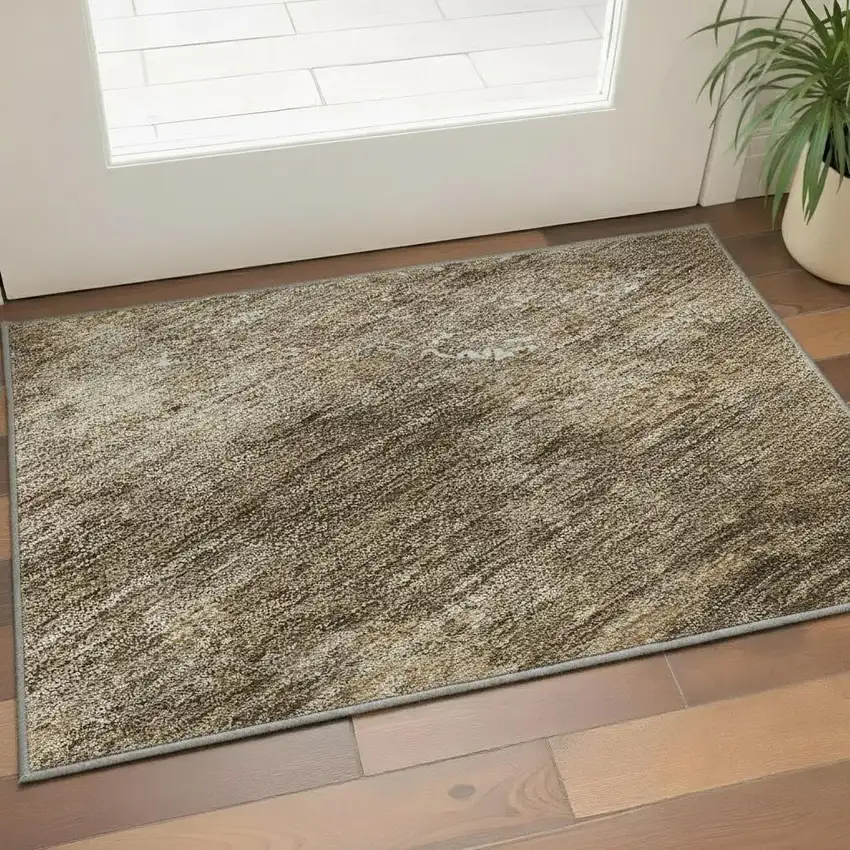 Brown Beige And Ivory Abstract Washable Area Rug With UV Protection Photo 2