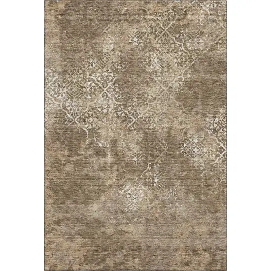 Brown Beige And Ivory Abstract Washable Area Rug With UV Protection Photo 5