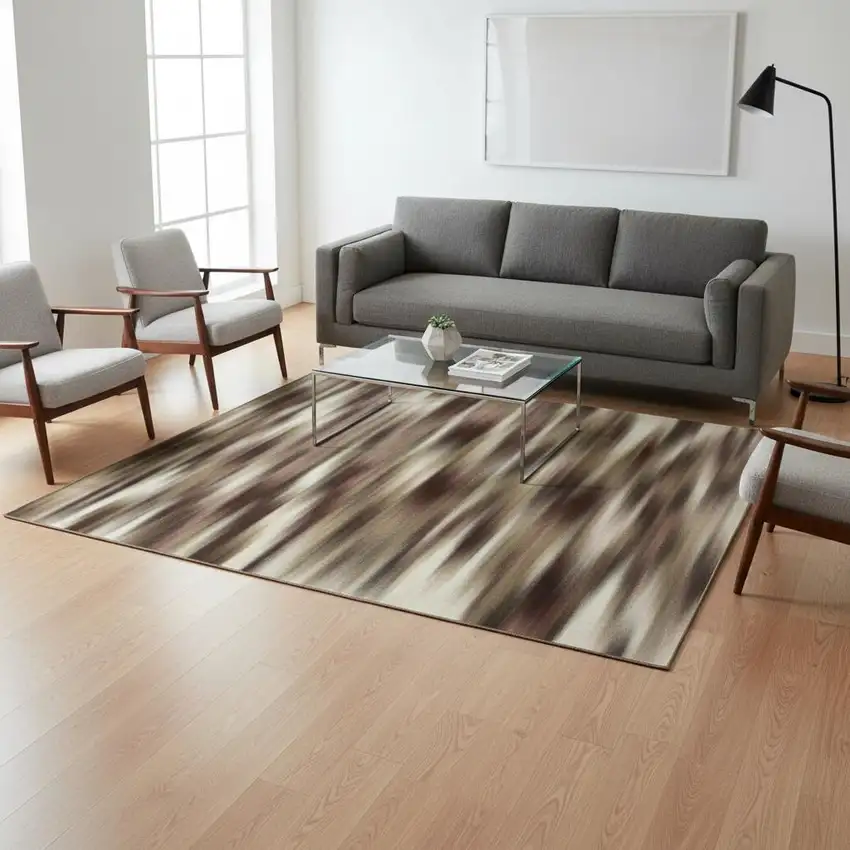 Brown Beige And Ivory Abstract Washable Area Rug With UV Protection Photo 2