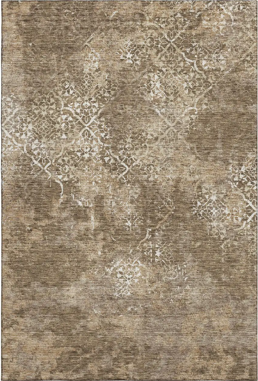 Brown Beige And Ivory Abstract Washable Area Rug With UV Protection Photo 6