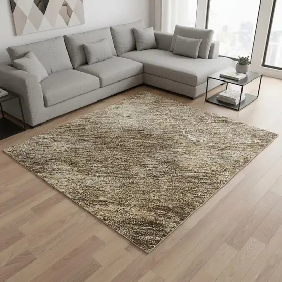 Brown Beige And Ivory Abstract Washable Area Rug With UV Protection Photo 2