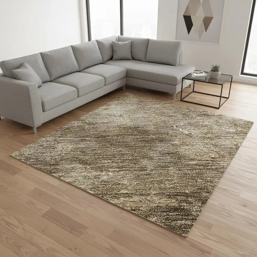 Brown Beige And Ivory Abstract Washable Area Rug With UV Protection Photo 2