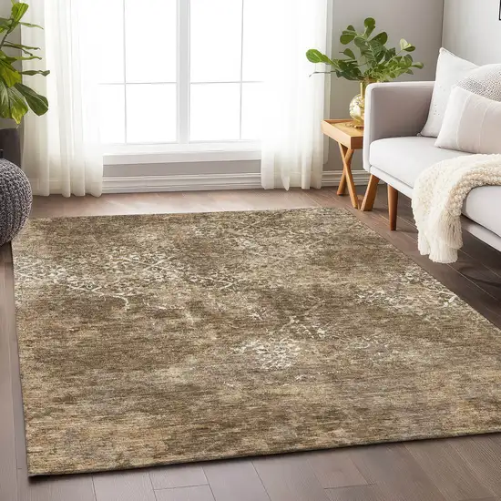 Brown Beige And Ivory Abstract Washable Area Rug With UV Protection Photo 3