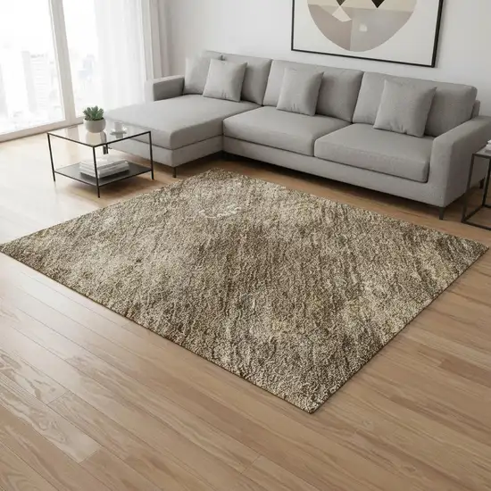 Brown Beige And Ivory Abstract Washable Area Rug With UV Protection Photo 2