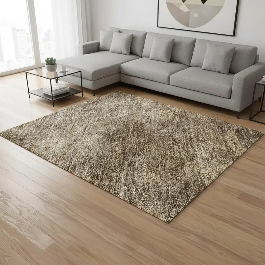 Brown Beige And Ivory Abstract Washable Area Rug With UV Protection Photo 2