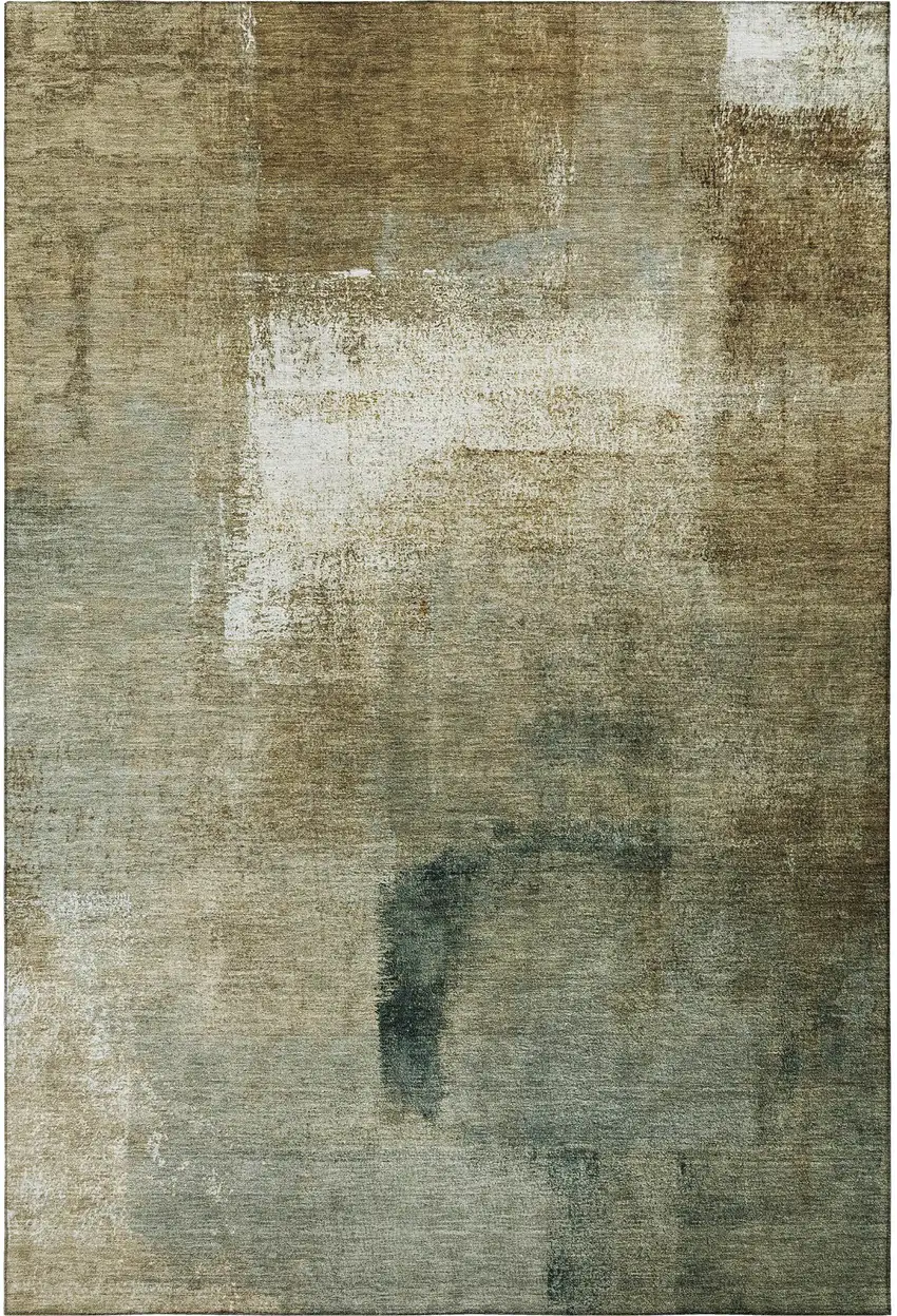 Brown Beige And Ivory Abstract Washable Area Rug With UV Protection Photo 4