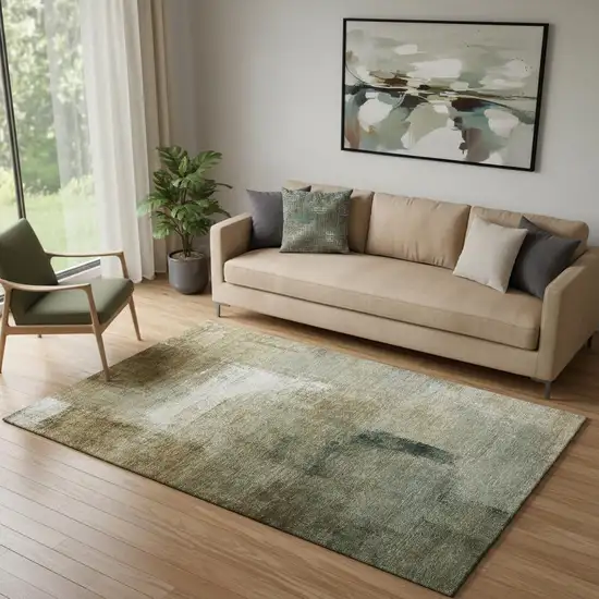 Brown Beige And Ivory Abstract Washable Area Rug With UV Protection Photo 1