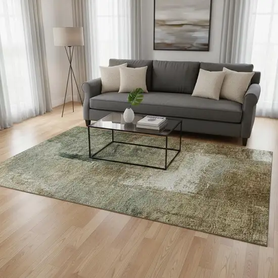 Brown Beige And Ivory Abstract Washable Area Rug With UV Protection Photo 2