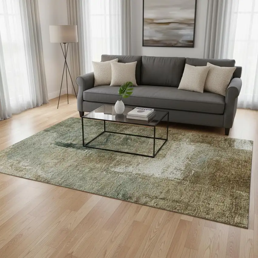 Brown Beige And Ivory Abstract Washable Area Rug With UV Protection Photo 2