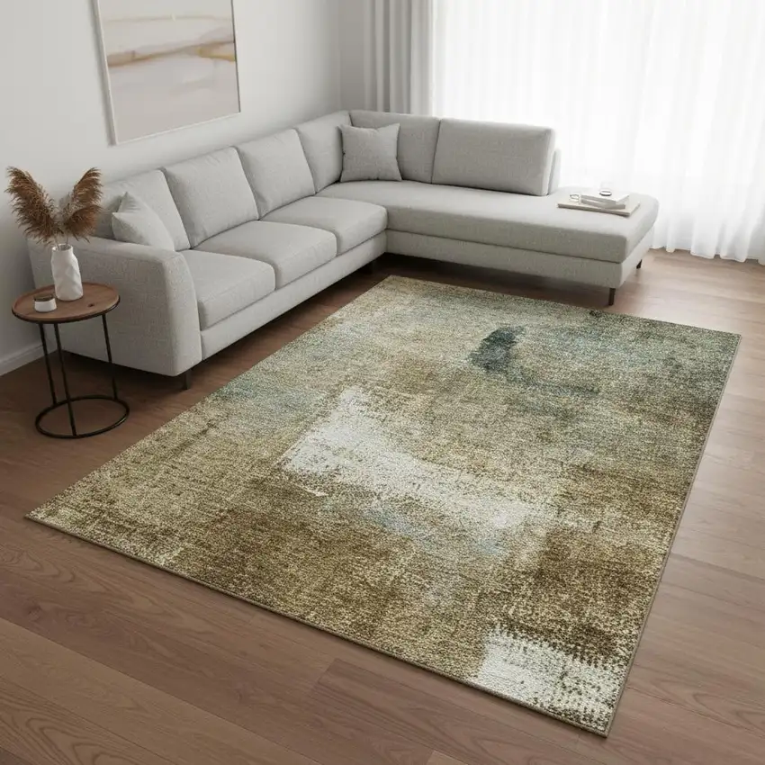Brown Beige And Ivory Abstract Washable Area Rug With UV Protection Photo 2