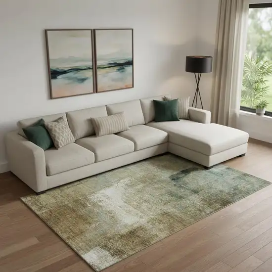 Brown Beige And Ivory Abstract Washable Area Rug With UV Protection Photo 1