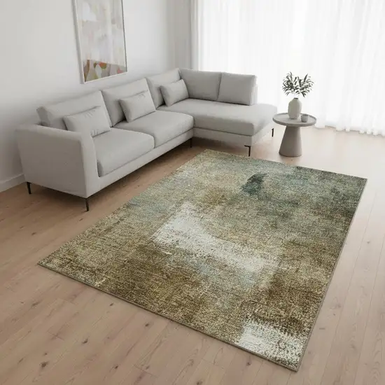 Brown Beige And Ivory Abstract Washable Area Rug With UV Protection Photo 2