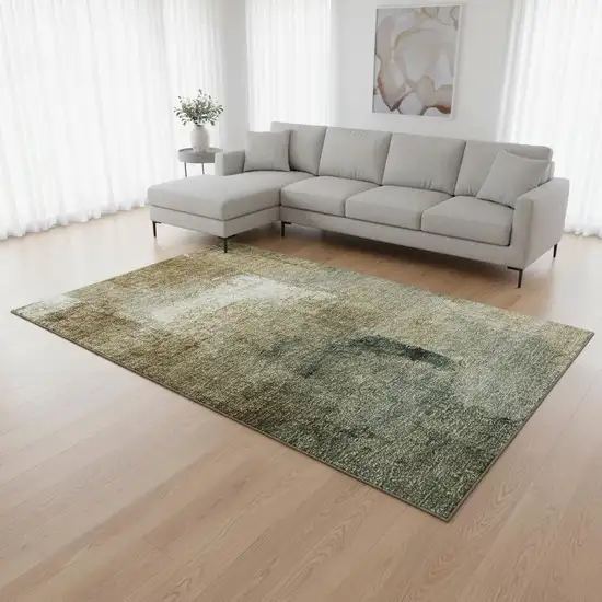 Brown Beige And Ivory Abstract Washable Area Rug With UV Protection Photo 2