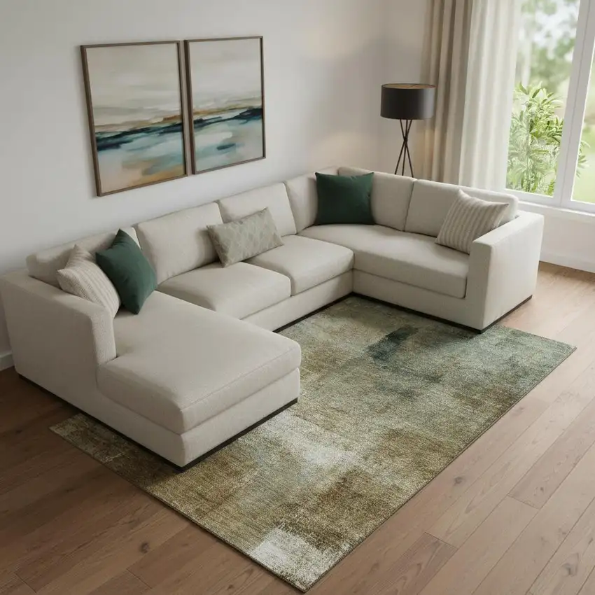 Brown Beige And Ivory Abstract Washable Area Rug With UV Protection Photo 1