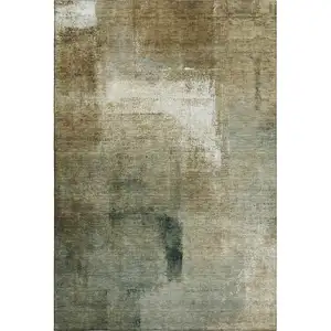 Photo of Brown Beige And Ivory Abstract Washable Area Rug With UV Protection