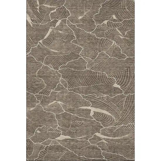 Brown Beige And Ivory Abstract Washable Area Rug With UV Protection Photo 1
