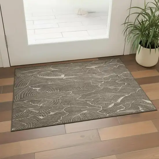 Brown Beige And Ivory Abstract Washable Area Rug With UV Protection Photo 2