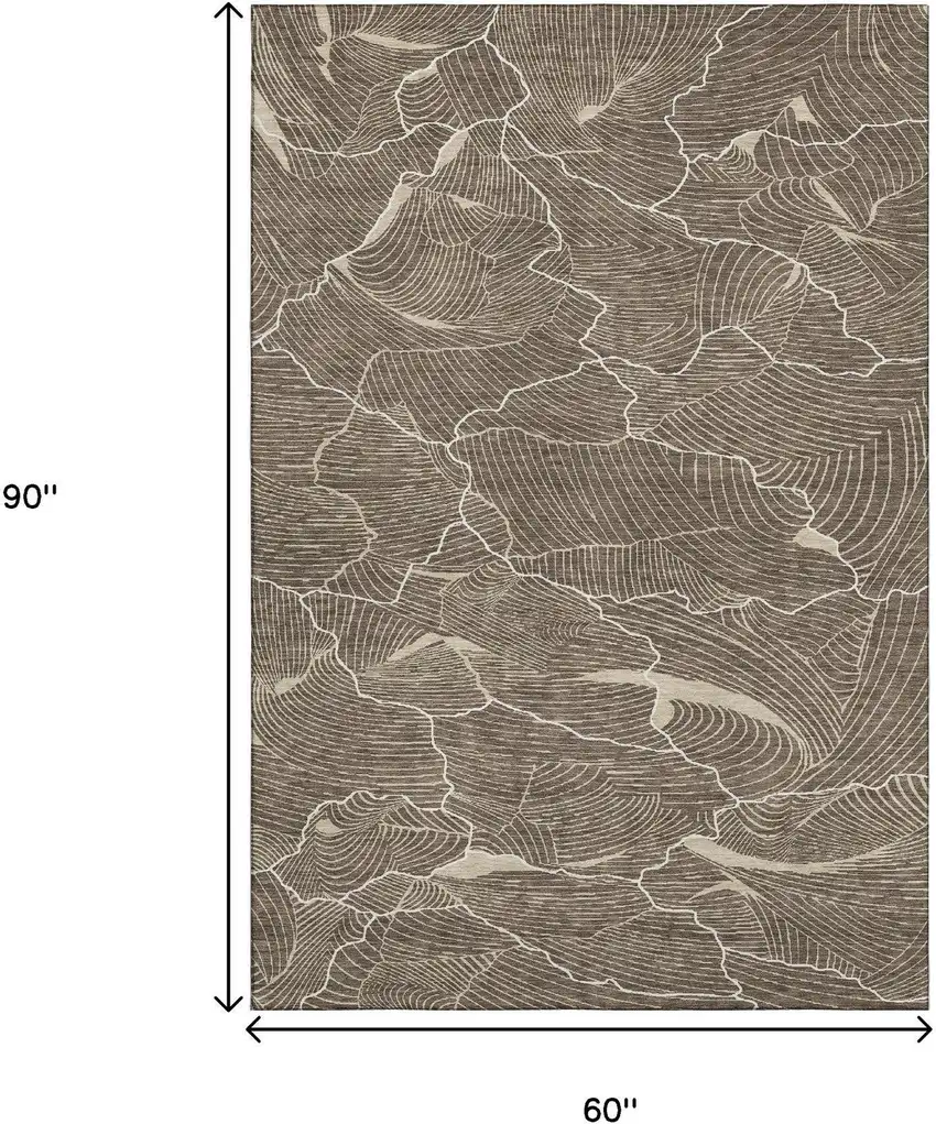 Brown Beige And Ivory Abstract Washable Area Rug With UV Protection Photo 6