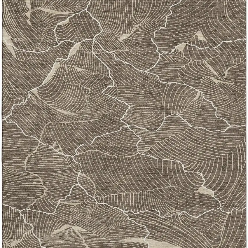 Brown Beige And Ivory Abstract Washable Area Rug With UV Protection Photo 3