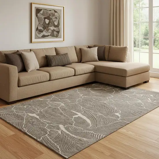 Brown Beige And Ivory Abstract Washable Area Rug With UV Protection Photo 2