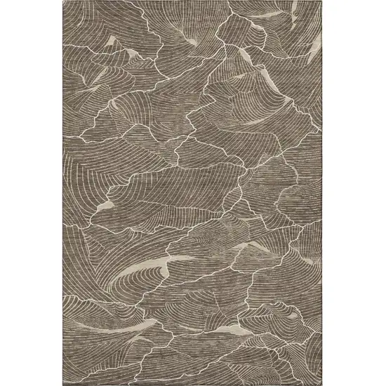 Brown Beige And Ivory Abstract Washable Area Rug With UV Protection Photo 3
