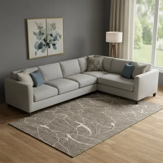 Brown Beige And Ivory Abstract Washable Area Rug With UV Protection Photo 2