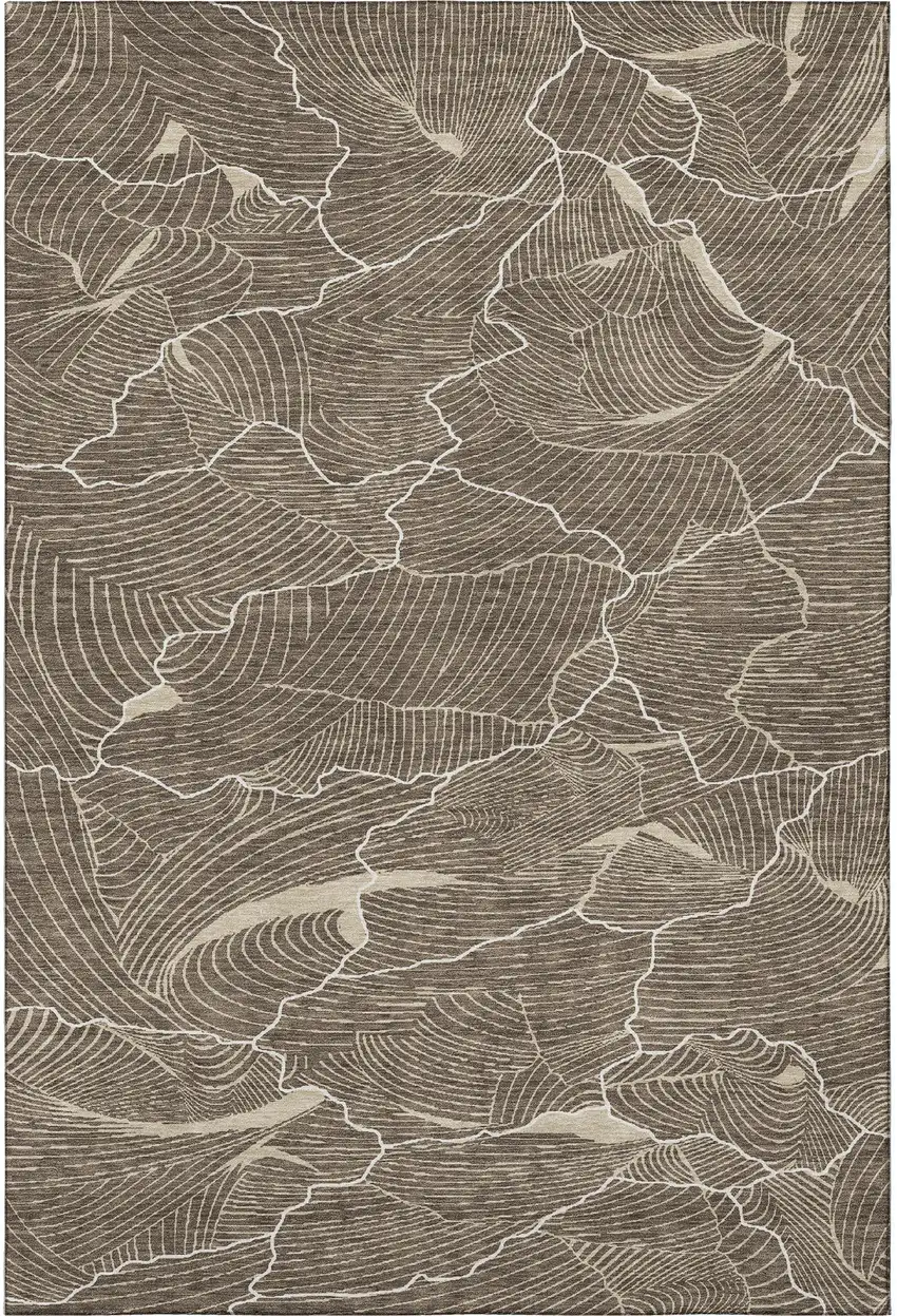 Brown Beige And Ivory Abstract Washable Area Rug With UV Protection Photo 2