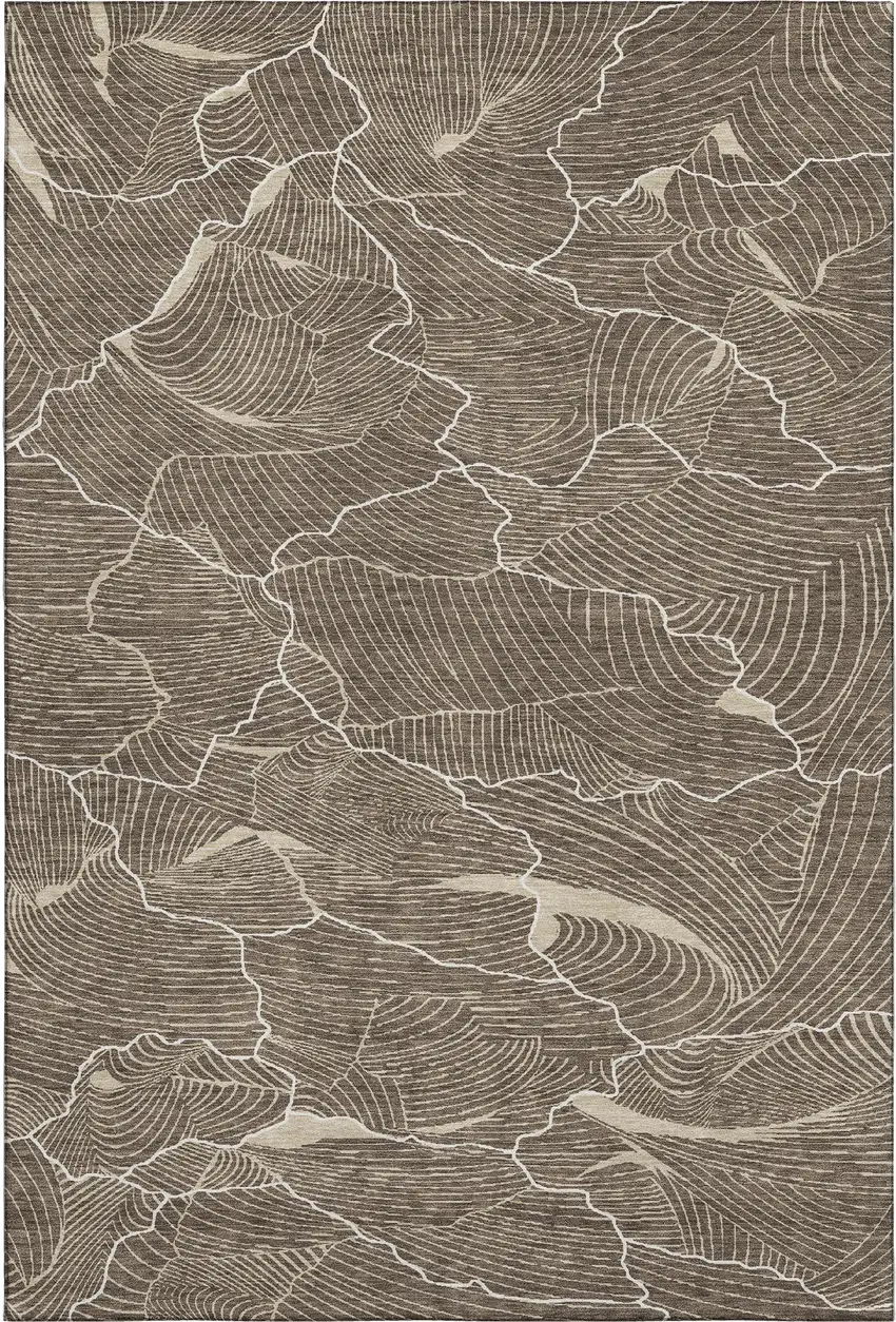 Brown Beige And Ivory Abstract Washable Area Rug With UV Protection Photo 1