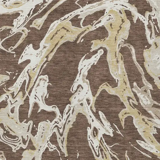 Brown Beige And Ivory Abstract Washable Indoor Outdoor Area Rug Photo 6