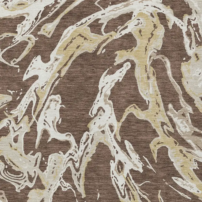 Brown Beige And Ivory Abstract Washable Indoor Outdoor Area Rug Photo 6