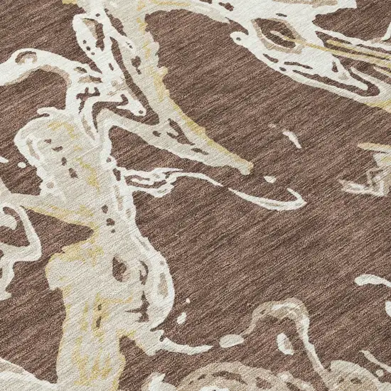 Brown Beige And Ivory Abstract Washable Indoor Outdoor Area Rug Photo 7