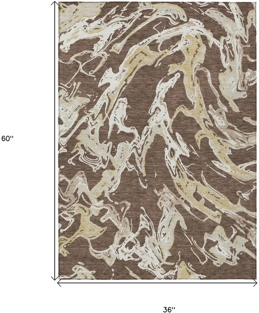 Brown Beige And Ivory Abstract Washable Indoor Outdoor Area Rug Photo 3