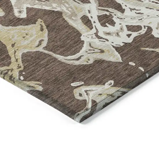 Brown Beige And Ivory Abstract Washable Indoor Outdoor Area Rug Photo 5
