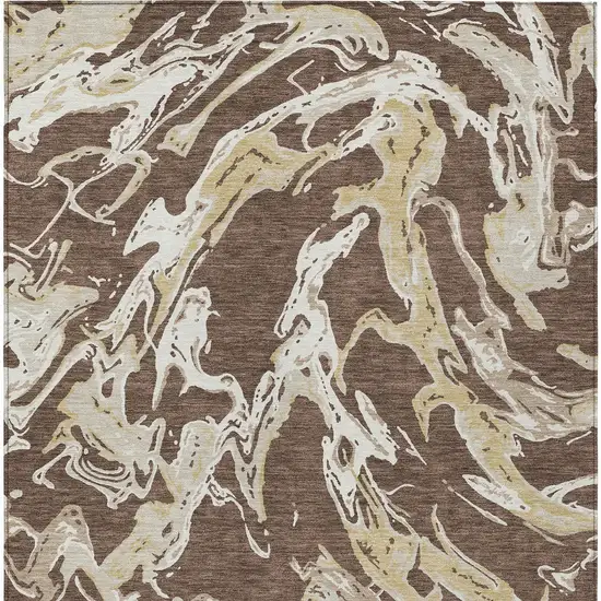 Brown Beige And Ivory Abstract Washable Indoor Outdoor Area Rug Photo 8