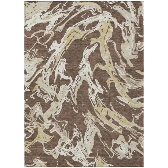 Brown Beige And Ivory Abstract Washable Indoor Outdoor Area Rug Photo 2