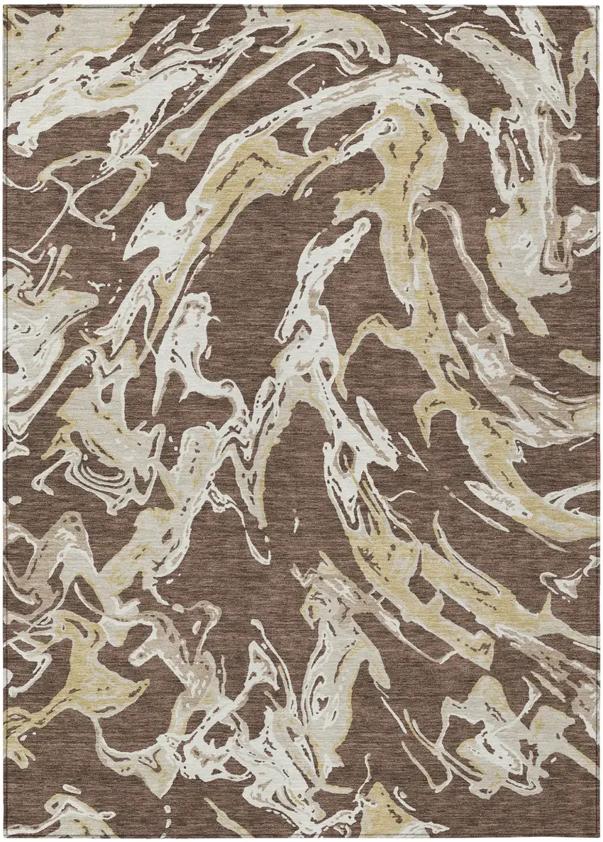 Brown Beige And Ivory Abstract Washable Indoor Outdoor Area Rug Photo 2