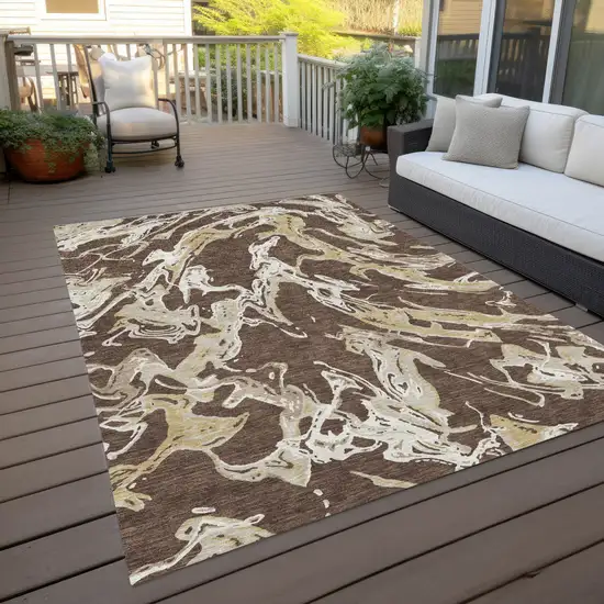 Brown Beige And Ivory Abstract Washable Indoor Outdoor Area Rug Photo 9