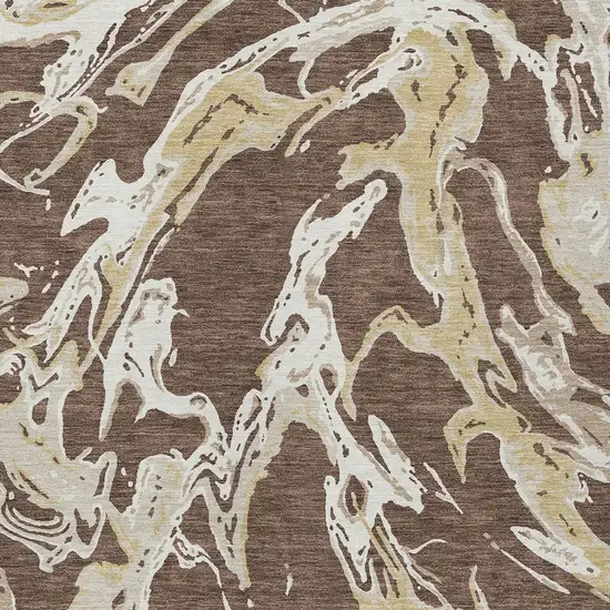 Brown Beige And Ivory Abstract Washable Indoor Outdoor Area Rug Photo 6