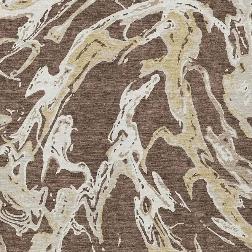 Brown Beige And Ivory Abstract Washable Indoor Outdoor Area Rug Photo 6