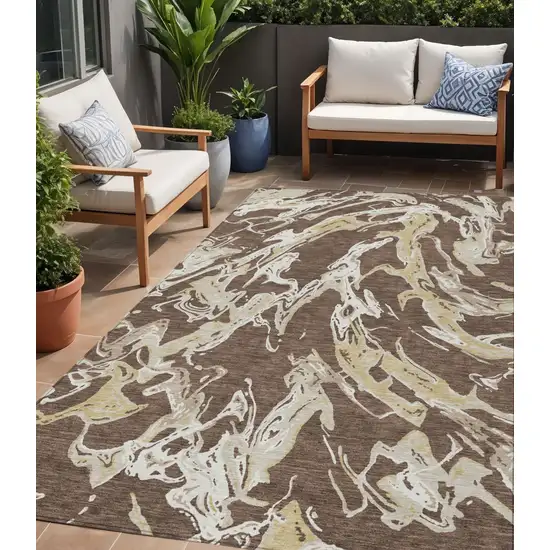 Brown Beige And Ivory Abstract Washable Indoor Outdoor Area Rug Photo 1