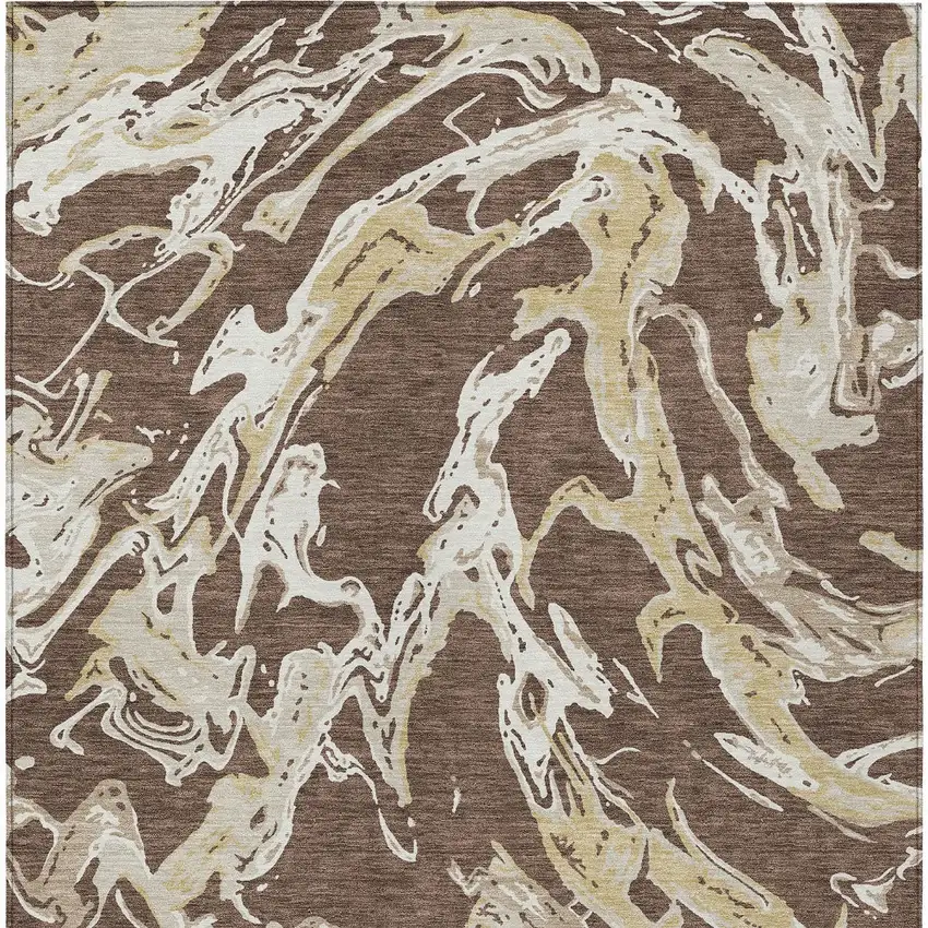 Brown Beige And Ivory Abstract Washable Indoor Outdoor Area Rug Photo 8