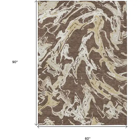 Brown Beige And Ivory Abstract Washable Indoor Outdoor Area Rug Photo 3