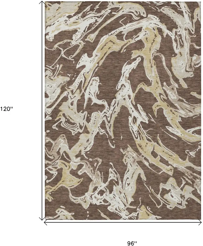 Brown Beige And Ivory Abstract Washable Indoor Outdoor Area Rug Photo 3